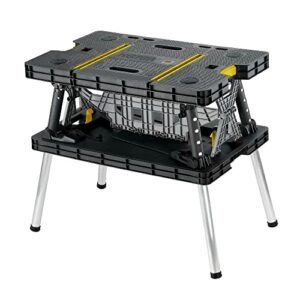 Keter - 197283 Folding Table Work Bench for Miter Saw Stand, Woodworking Tools and Accessories with Included 12 Inch Wood Clamps ? Easy Garage Storage Black/Yellow
