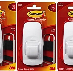 Command Jumbo Plastic Hook with Adhesive Strips, 3-Hooks
