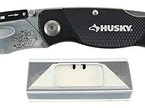 Husky 21113 Folding Sure-Grip Lock Back Utility Knife w/ 10 Disposable Blades Included (Colors Vary)
